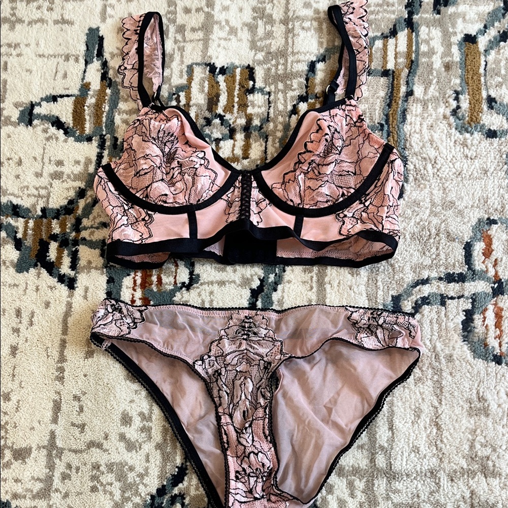Auden Pink and Black Lace Lingerie Set